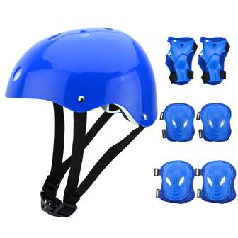 Kids Bike Helmet And Pads Set, Kids Skateboard Helmet Knee And Elbow Pads Wrist Pads 7 In 1 Children Protective Gear Set For Cycling, Roller Skating, Skateboard(The Buckle Color Is Random, White Or Black)