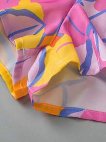 Acelitt Purple Abstract Print Smock Waist Casual Shorts - Multicolor - View 7