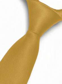 Premium Solid Plain Striped Slim Twill Tie - Gold - View 1