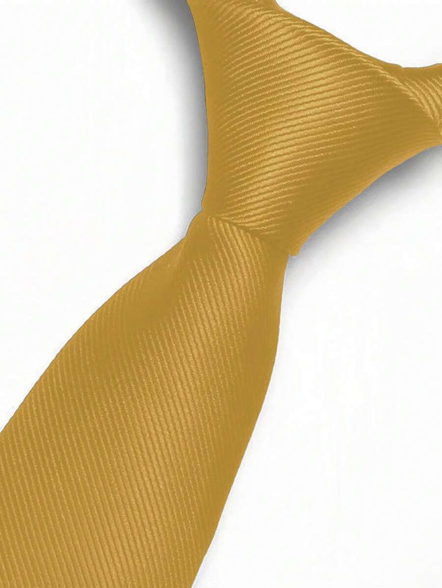 Premium Solid Plain Striped Slim Twill Tie - Gold - View 1