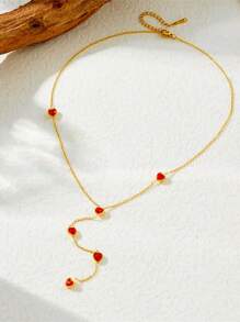 1 件时尚个性化水钻心形吊坠 Y 型项链，不锈钢镀金 - Y型 - 查看 6