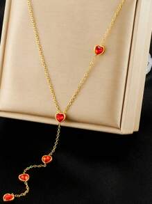 1 件时尚个性化水钻心形吊坠 Y 型项链，不锈钢镀金 - Y型 - 查看 4