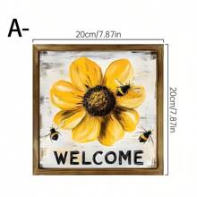 1 st. Rustiek Welkomstbord Met Gele Bloemen En Bijen - Houten Frame, Multifunctionele Seizoensdecoratie, Gemakkelijk Op Te Hangen Huisdecoratie, Lentedecoratie, Paasdecoratie, De Beste Cadeaukeuze Voor Vrienden
