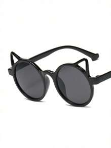 1/2pcs Children's Sun Hat, Girls' New Summer Straw Hat, Baby Travel Sun Protection Beach Hat, Fresh Bucket Hat, Cute European And American Cat Eye Glasses, Children's Fashionable Glasses - White - View 10