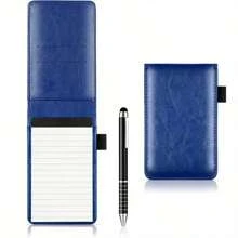 迷你口袋笔记本，记事本支架，带 50 张线纸，3 x 5 英寸口袋笔记本，带金属笔，小号皮革笔记本 (A7)，学校用品，返校