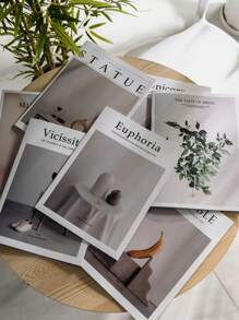 Minimalist English Magazine Shooting Backdrop, Live Streaming Photo Props, Street Style, Sample House, Homestay Decor Item, Decorate Coffee Table, Bookshelf, Display - Fashion Magazine, Books, Home Decor, Plant Pattern Design For Household Use