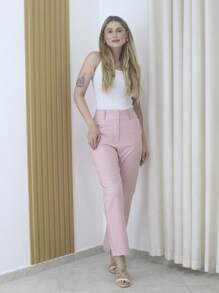 Women's Refreshing Plain Tailored Trousers With Button - Maxma 6631 - Rosa Oxidada - Ver 2