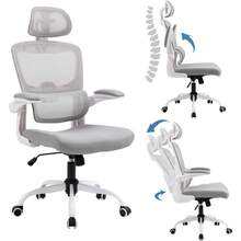 HOMEMAKE FURNITURE Silla Oficina ergonómica de Respaldo Alto con Soporte Lumbar Ajustable Altura reclinable descansabrazos Ajustables Silla Gamer sillas para Escritorio Silla ergonomica Gris - Gris - Ver 1