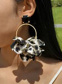 imoli Pendientes largos de leopardo grabado con diamante de imitación 1 par