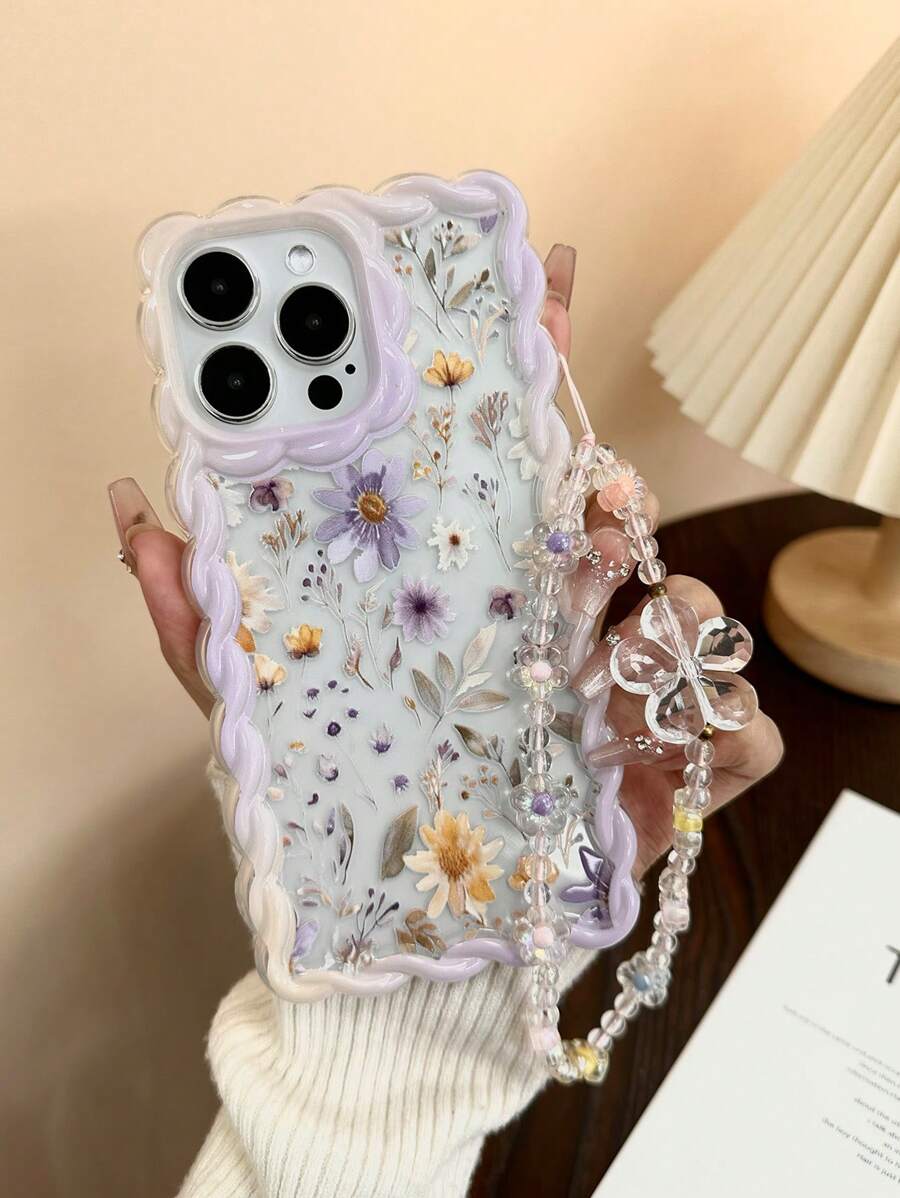 Ditsy Floral 装饰有花链新款编织边缘时尚柔软保护手机壳兼容 16/16 Pro Max、 15、新款 14/12 Pro Max/13 Pro Max/14 Pro Max，编织边缘 Ditsy Floral 防震创意手机壳兼容 柔软硅胶防摔手机壳兼容 XS 防水防刮