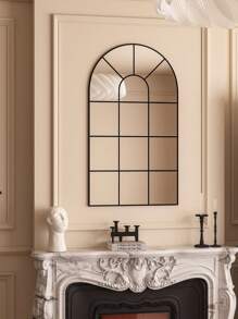 Arched Window Wall Mirror, 105x60cm, Decorative Mirror, Vanity Mirror For Bathroom, Bedroom, Living Room, Window Pane Mirror, Farmhouse Mirror For Wall Decor, Black - 105*60cm - 查看 2
