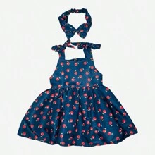 Cherry Children's Dress With Tiara/Turban/Headband/Girl/Cherry/Summer/Christmas - 藏蓝色 - 查看 5