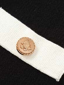 Seelio Women's Short Sleeve Knit Sweater, New French Style Color Block Button Round Neck Fitted T-Shirt Knit Jacket