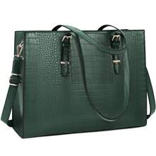 15.6" Women's Laptop Bag Leather Briefcase Work Handbag Shoulder Bag Waterproof Business Office Bags, Black