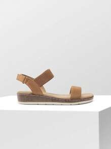 2025 NEW Women Low Wedge Heel Sandals Cork Flat Sandals One Band Elastic Outer Comfortable Casual Shoes With Adjustable Ankle Strap - 駝色 - 查看 5
