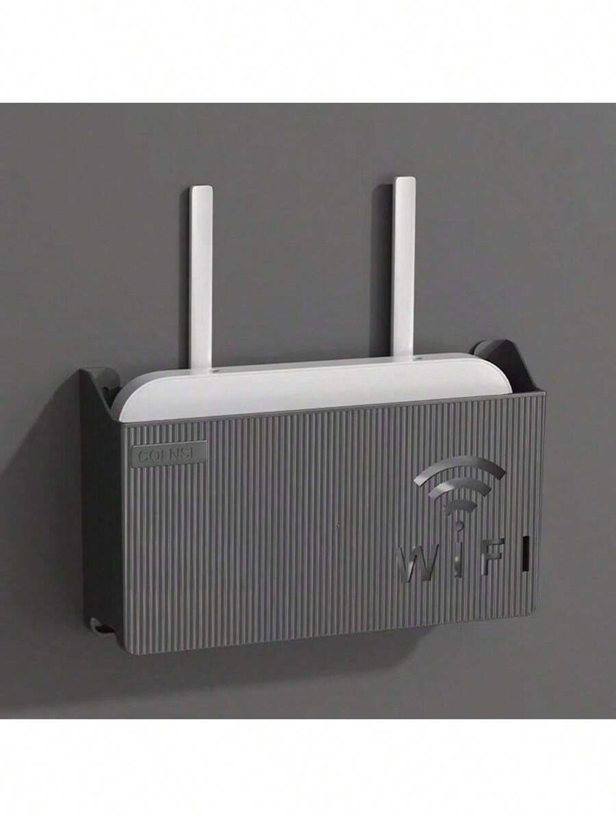 1 件壁挂式路由器收纳盒、办公室媒体装饰控制台、WiFi 盒、无线收纳盒、机架、支架、壁架 - 灰色 - 查看 1