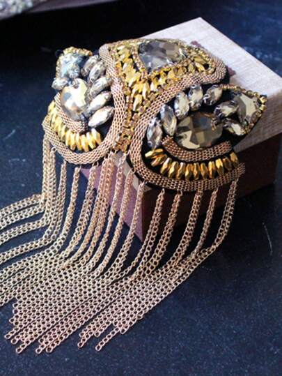 1pc Fashionable Personalized Rhinestone Tassel Epaulette For Men, Stage Performance & Costume Accessory