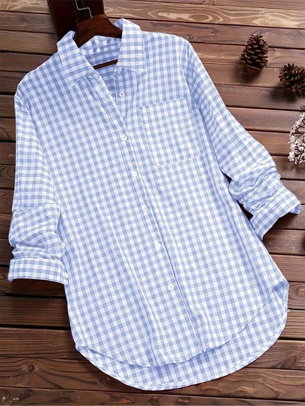 Women's Vintage Plaid Long Sleeve Casual Blouse, Spring/Summer