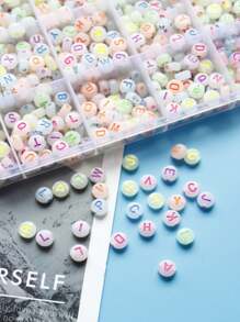 1 盒 ~1400 件 4*7 毫米白色底座黑色/金色压克力圆形字母珠，A-Z，DIY 珠宝制作，28 种款式亚克力字母珠，心形珠子，适用于手链 - 白色 - 查看 7