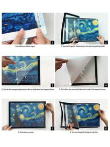 Diamond Painting Art Frame, Picture Frame For 12x16 Inch/30x40 Cm Diamond Art Painting Canvas, Magnetic Diamond Art Frame Self-Adhesive, Diamond Art Multipurpose Picture Frame For Painting Art Hanging Fixed Wall Window Door Decoration