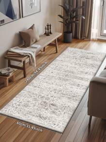 1 件灰色欧洲复古波西米亚风格水晶天鹅绒地毯，850g/M²，厚 0.8cm，矩形，防滑可洗，装饰地毯，适用于客厅、厨房、餐厅、办公室、所有季节