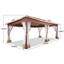 COBIZI Gazebo 12x20 With Upgraded Cold Resistant Curtains Nets Outdoor Gazebo Winter Gazebo Heavy Duty Gazebo Double Roof With Metal Frame Pavilion Tent For Patio