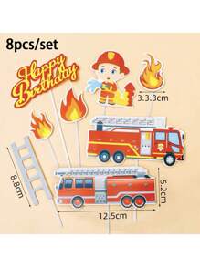 1pc Firefighter Cake Decoration Ornament Fire Extinguisher Water Gun Fire Truck Aerial Rescue Vehicle Baking Birthday Ornament Cake Decoration Inserts