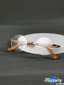 1 Pair Retro Wooden Pattern High-End Stylish Non-Prescription Glasses, Unisex Casual Commuter Decorative Eyewear