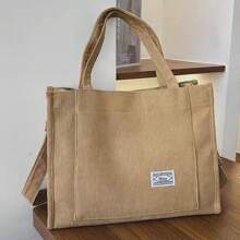 Women's Large Corduroy Zipper Shoulder Bag - 棕色 - 查看 2