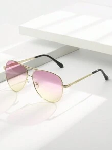 1 件女士金属椭圆形镜框复古双桥时尚飞行员时尚眼镜，适合度假海滩配饰，适合夏季海滩度假、户外、旅行的眼镜 - 粉 黃 - 查看 3