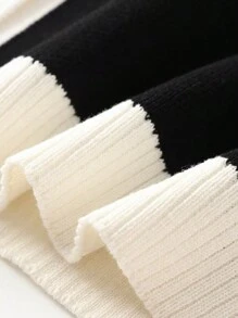 Seelio Women's Short Sleeve Knit Sweater, New French Style Color Block Button Round Neck Fitted T-Shirt Knit Jacket