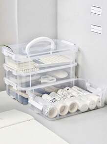 1pc Extra Large 4-Layer Transparent Stackable Storage Box, Multi-Function Organizer Box For Cosmetics, Stationery, Nail Care Tools, Jewelry, Desktop Storage' - Clear - View 3