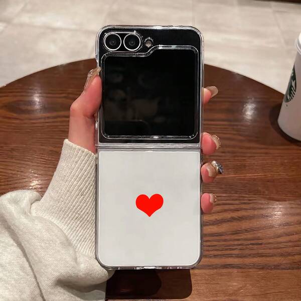 Rood hart transparant zacht hoesje compatibel met Samsung Galaxy Z Flip6, dunne en lichtgewicht beschermhoes compatibel met Galaxy Z Flip3/4 opvouwbare telefoon, Z Flip5 accessoire