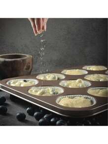 12.3 X 8 英寸带分隔板的矩形烤盘、带切片器的不粘布朗尼蛋糕盘、带 18 个预切模具的烤盘，用于烤箱烘烤面包、布朗尼蛋糕和蛋糕 - 玫瑰金 - 查看 7