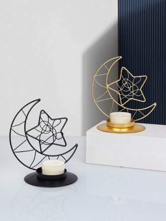 1pc 月亮烛台，星形烛台，金属烛台，斋月烛台，阿拉伯风格烛台，婚礼装饰，家居装饰，餐桌装饰，适合多场景应用，节日，家庭聚会餐桌装饰，浴室沐浴氛围