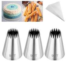 Set de 3 piezas de bolsas y boquillas para churros, set de boquillas de acero inoxidable de 9 pies con 20 piezas de bolsas de repostería desechables, boquillas de estrella abierta para decorar pasteles - Plateado - Ver 7