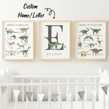 3pcs/Set, Custom Name Dino Wall Art, Personalized Dinosaur Wall Art Set, Custom Animal Poster Printing, Dino Theme Room Decoration - Set Of 3 Tyrannosaurus Posters - Personalized Birth Gift - Dino Initial Wall Art, Back To School Decor, School Supplies,Home Harmony