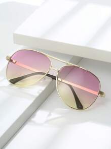 1 件女士金属椭圆形镜框复古双桥时尚飞行员时尚眼镜，适合度假海滩配饰，适合夏季海滩度假、户外、旅行的眼镜 - 粉 黃 - 查看 2