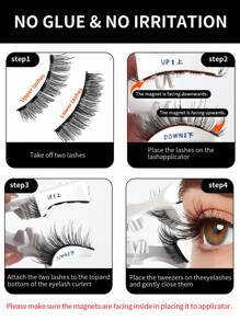 MAGEFY 3 对黑色磁性可重复使用假睫毛，配有专业涂抹镊子，无需胶水，蓬松纤细，适合日常使用，漫画睫毛，旅行必需品，猫眼假睫毛 3d 仿貂皮睫毛柔和自然妆容，适合旅行、工作派对携带、精美礼物、女性圣诞礼物 - 自然纖長款 - 查看 10