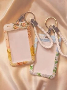 1 pezzo Portacard con motivo floreale, custodia protettiva per abbonamenti, tessere universitarie, con portachiavi, portabiglietti da visita multifunzione, adatto per ufficio e scuola, portafoglio da donna, portachiavi portacard