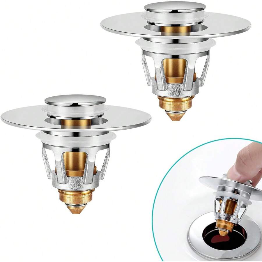 Universal Bathroom Sink Stopper With Hair Catcher, For 1.04-1.97 Inch Drain Hole, Spring Core Bathtub Drain Cover, Pop Up Sink Plug Basin Drain Strainer, 2Pcs