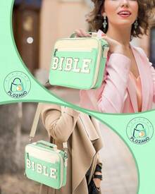 Bible Cover Women, Large Chenille Letter Bible Bag With Shoulder Strap,Blue Bible Carrying Tote Bags Bible Study Accessories, Women Lady Teen Grils (Blue) - Green - View 7