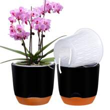1PC Simple Double Layer Orchid Planter With Removable Liner, Double Layer Perforated Plant Planter, Slouchy Planter, Creative Desktop Centerpiece - Home Decorative Ornament, Outdoor And Garden Decoration, Office Decoration Gifts Birthday Graduation Vase Room Decor Flower Vase Glass Vase