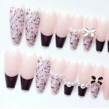 24pcs Long Coffin Shape Nude Natural French Manicure Nail Strips With 1pc Jelly Gel And 1pc Buffers, Suitable For Party, Wedding And Daily Wear, Instantly Upgrade Your Styling Press On Nails