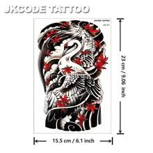 JKCODE TATTOO 东方鹤手臂纹身 - 黑色、红色、绿色水彩画丹顶鹤图腾臂章纹身贴纸 - 男士两用，神话图案临时纹身，适用于手/背部，持续 3-5 天 - 紅色 - 查看 8
