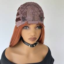 Long Straight For Girls Copper Red Synthetic Hair Daily Use Cosplay Wigs Wear And Go Wig Rose Mesh Net - Copper red - View 6