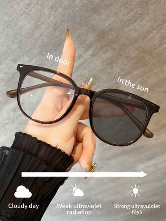 1 件女士超大圆形变色时尚眼镜，超轻户外感光镜面眼镜，时尚百搭，适合夏季海滩度假、户外、旅行