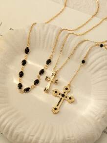 3 件黑色串珠项链套装 女士 Y 型链项链 项链 珠宝 - 彩色 - 查看 2