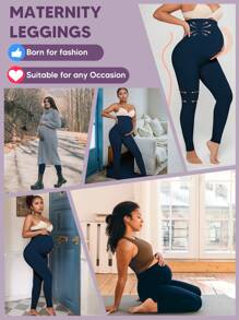Maternity High Waist Compression Leggings - Soft Stretch Pregnancy Support Pants For Women - Multicolor - View 6
