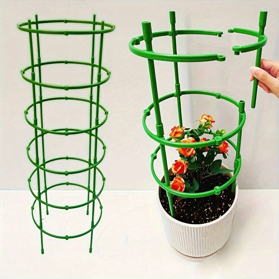 1/3/5-Layer Plant Support Stakes, With Twistable Plant Support Rings, Flower Rack Support Bars, Connectable, Indoor Plant Flower Rack, Balcony Vine Trellis Pot - Green - View 1